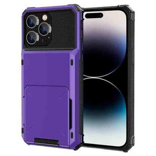 For iPhone 14 Pro Scratch-Resistant Shockproof Heavy Duty Rugged Armor Protective Case with Card Slot(Purple)