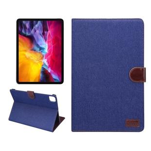 For iPad Pro 11 inch 2020 / 2021 PC + Left And Right Denim Leather Tablet Case Wallet Card Holder With Dormancy(Navy Blue)