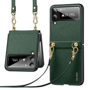 For Samsung Galaxy Z Flip3 5G SULADA Litchi Texture Leather + TPU Phone Case with Strap(Green)