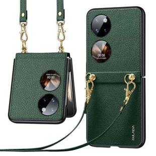 For Huawei P50 Pocket SULADA Litchi Texture Leather + TPU Phone Case with Strap(Green)