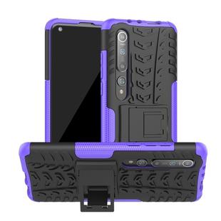 For Xiaomi Mi 10 Tire Texture Shockproof TPU+PC Protective Case with Holder(Purple)