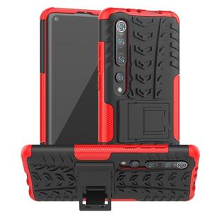 For Xiaomi Mi 10 Pro Tire Texture Shockproof TPU+PC Protective Case with Holder(Red)