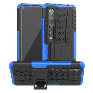 For Xiaomi Mi 10 Pro Tire Texture Shockproof TPU+PC Protective Case with Holder(Blue)