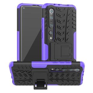 For Xiaomi Mi 10 Pro Tire Texture Shockproof TPU+PC Protective Case with Holder(Purple)