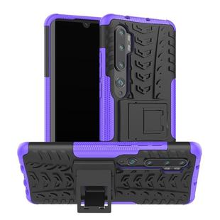 For Xiaomi Mi CC9 Pro Tire Texture Shockproof TPU+PC Protective Case with Holder(Purple)