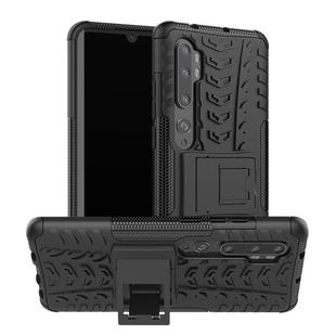 For Xiaomi Mi CC9 Pro Tire Texture Shockproof TPU+PC Protective Case with Holder(Black)