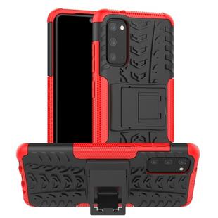 For Galaxy S20 Tire Texture Shockproof TPU+PC Protective Case with Holder(Red)