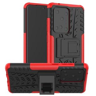 For Galaxy S20 Ultra Tire Texture Shockproof TPU+PC Protective Case with Holder(Red)
