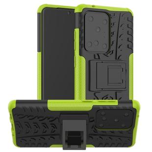 For Galaxy S20 Ultra Tire Texture Shockproof TPU+PC Protective Case with Holder(Green)