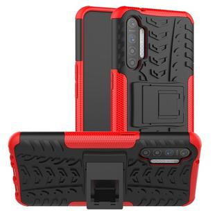 For OPPO Realme XT Tire Texture Shockproof TPU+PC Protective Case with Holder(Red)