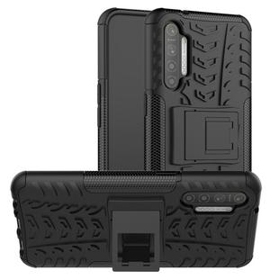 For OPPO Realme XT Tire Texture Shockproof TPU+PC Protective Case with Holder(Black)