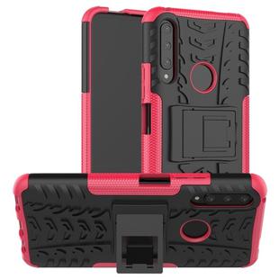 For Huawei Y9 Prime Tire Texture Shockproof TPU+PC Protective Case with Holder(Rose Red)