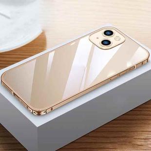 For iPhone 14 Plus Metal Frame HD Transparent Phone Case (Gold)