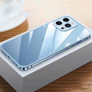 For iPhone 14 Pro Metal Frame HD Transparent Phone Case(Sierra Blue)