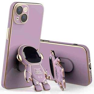 For iPhone 13 Pro Max Plating Astronaut Holder Phone Case with Lens Film (Purple)