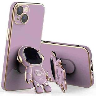 For iPhone 12 Plating Astronaut Holder Phone Case with Lens Film(Purple)