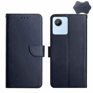 For OPPO Realme C30 Genuine Leather Fingerprint-proof Flip Phone Case(Blue)