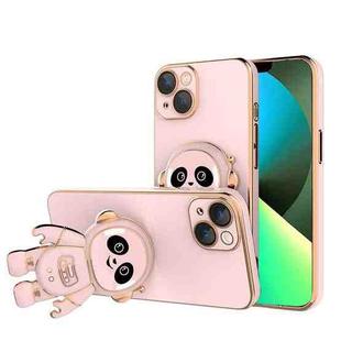 For iPhone 13 mini Emoji Astronaut Holder Phone Case with Lens Film (Pink)