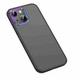 For iPhone 14 Colorful Metal Lens Ring Matte PC + TPU Phone Case (Black)
