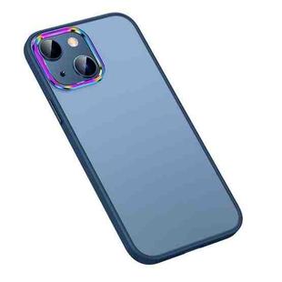 For iPhone 14 Plus Colorful Metal Lens Ring Matte PC + TPU Phone Case (Dark Blue)