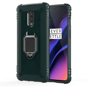 For OnePlus 7 / 6T Carbon Fiber Protective Case with 360 Degree Rotating Ring Holder(Green)