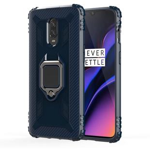 For OnePlus 7 / 6T Carbon Fiber Protective Case with 360 Degree Rotating Ring Holder(Blue)