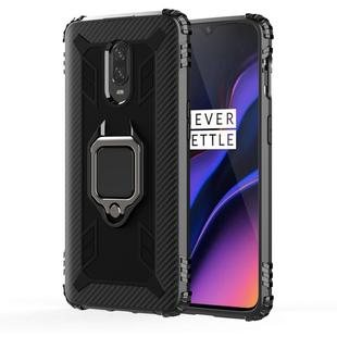 For OnePlus 7 / 6T Carbon Fiber Protective Case with 360 Degree Rotating Ring Holder(Black)