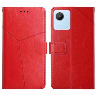 For OPPO Realme C30 HT01 Y-shaped Pattern Flip Leather Phone Case(Red)