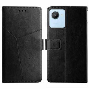 For OPPO Realme C30 HT01 Y-shaped Pattern Flip Leather Phone Case(Black)