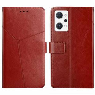 For OPPO Reno7 A HT01 Y-shaped Pattern Flip Leather Phone Case(Brown)