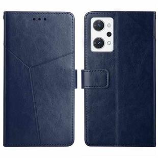 For OPPO Reno7 A HT01 Y-shaped Pattern Flip Leather Phone Case(Blue)
