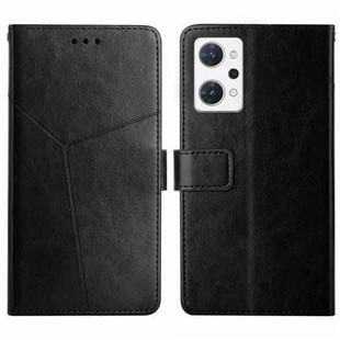For OPPO Reno7 A HT01 Y-shaped Pattern Flip Leather Phone Case(Black)