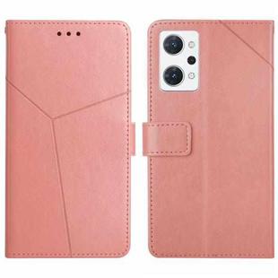 For OPPO Reno7 A HT01 Y-shaped Pattern Flip Leather Phone Case(Pink)