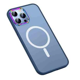 For iPhone 14 Pro Max MagSafe Colorful Metal Lens Ring Matte PC + TPU Phone Case (Dark Blue)