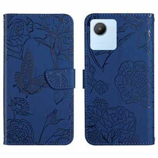 For OPPO Realme C30 HT03 Skin Feel Butterfly Embossed Flip Leather Phone Case(Blue)