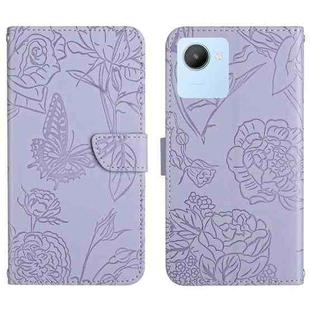 For OPPO Realme C30 HT03 Skin Feel Butterfly Embossed Flip Leather Phone Case(Purple)