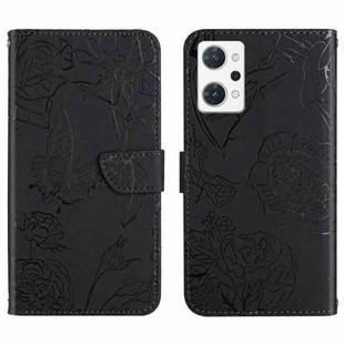 For OPPO Reno7 A HT03 Skin Feel Butterfly Embossed Flip Leather Phone Case(Black)