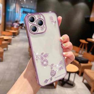 For iPhone 14 Pro Max Rose Pattern Electroplating Silicone Phone Case (Purple)