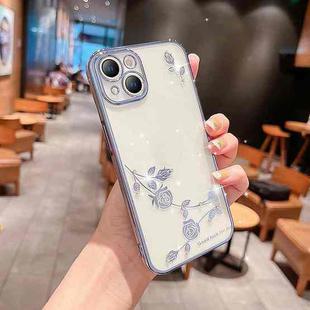 For iPhone 14 Rose Pattern Electroplating Silicone Phone Case (Sierra Blue)