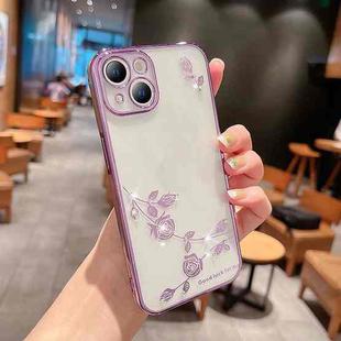 For iPhone 14 Rose Pattern Electroplating Silicone Phone Case (Purple)