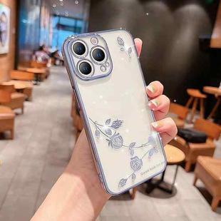 For iPhone 11 Pro Max Rose Pattern Electroplating Silicone Phone Case (Sierra Blue)