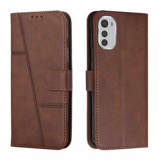 For Motorola Moto E32 4G / E32s Stitching Calf Texture Buckle Leather Phone Case(Brown)