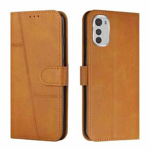 For Motorola Moto E32 4G / E32s Stitching Calf Texture Buckle Leather Phone Case(Yellow)