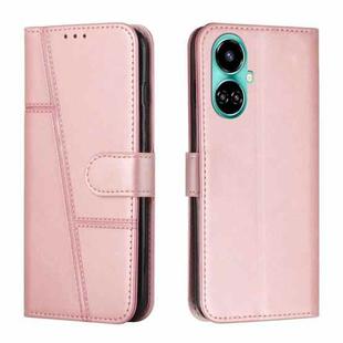 For Tecno Camon 19 Stitching Calf Texture Buckle Leather Phone Case(Pink)