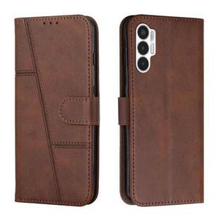 For Tecno Pova 3 Stitching Calf Texture Buckle Leather Phone Case(Brown)