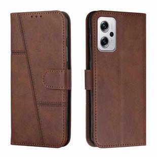 For Xiaomi Redmi Note 11T Pro / Pro+ 5G Stitching Calf Texture Buckle Leather Phone Case(Brown)