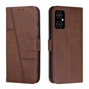 For Xiaomi Poco M4 5G Stitching Calf Texture Buckle Leather Phone Case(Brown)