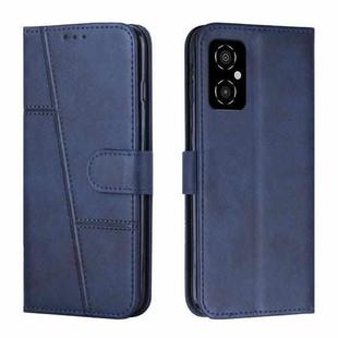 For Xiaomi Poco M4 5G Stitching Calf Texture Buckle Leather Phone Case(Blue)