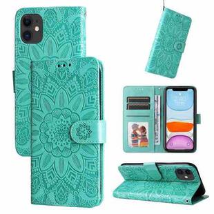 For iPhone 12 mini Embossed Sunflower Leather Phone Case (Green)