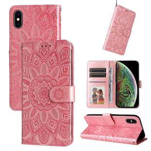 For iPhone X / XS Embossed Sunflower Leather Phone Case(Pink)